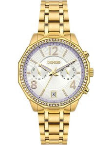 BREEZE Crystal Dual Time - 212451.1, Gold case with Stainless Steel Bracelet