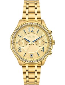 BREEZE Crystal Dual Time - 212451.2, Gold case with Stainless Steel Bracelet