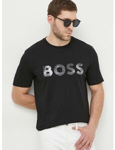 Βαμβακερό μπλουζάκι Boss Orange ανδρικά, χρώμα: μαύρο