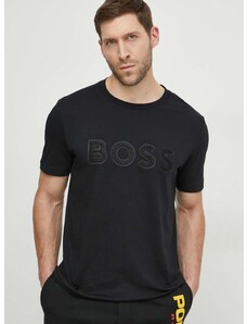 Βαμβακερό μπλουζάκι Boss Green ανδρικά, χρώμα: μαύρο