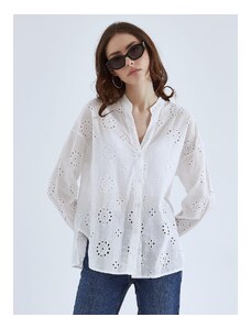 Celestino Διάτρητο βαμβακερό πουκάμισο λευκο για Γυναίκα