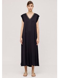 ACCESS - Γυναικέιο Φόρεμα μακρύ σατέν με ριπ 43-3366 Μαύρο