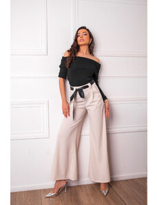 Joy Fashion House Chandra ψηλόμεσο παντελόνι με ζώνη εκρού