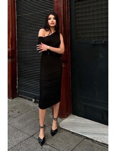 Joy Fashion House Brody μίντι φόρεμα με έναν ώμο μαύρο