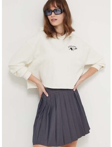 Βαμβακερή μπλούζα HUGO γυναικεία, χρώμα: μπεζ, με κουκούλα