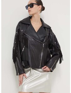 Δερμάτινο jacket HUGO γυναικεία, χρώμα: μαύρο