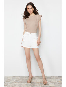 Trendyol Ecru Pocket Flap Belted Mini Woven Shorts