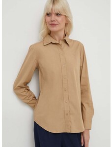 Βαμβακερό πουκάμισο Lauren Ralph Lauren χρώμα: μπεζ