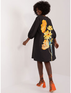 Fashionhunters Black trapeze dress with floral print