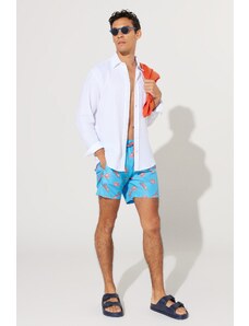 AC&Co / Altınyıldız Classics Men's Turquoise Standard Fit Regular Fit Pocket Quick Dry Patterned Marine Shorts