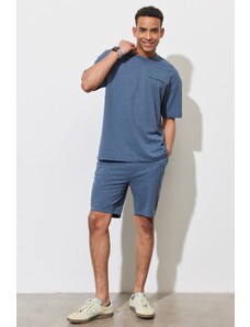 AC&Co / Altınyıldız Classics Men's Indigo Melange Standard Fit Normal Cut Cotton Comfortable Knitted Shorts.