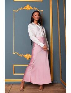 Joy Fashion House Vicny μακριά φούστα με όψη σατέν ροζ