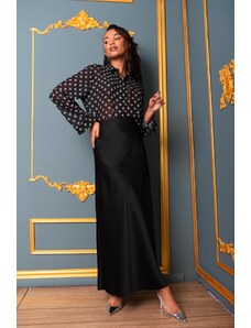 Joy Fashion House Vicny μακριά φούστα με όψη σατέν μαύρο