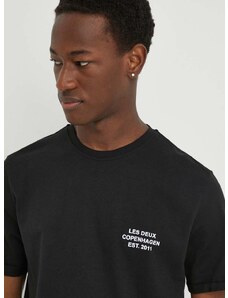 Βαμβακερό μπλουζάκι Les Deux ανδρικά, χρώμα: μαύρο