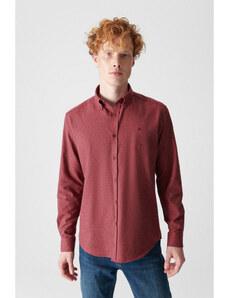 Avva Men's Claret Red Buttoned Collar Cotton Comfort Fit Comfy-cut Shirt