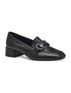 Tamaris Black Leather Ανατομικά Δερμάτινα Loafers με τακούνι Μαύρα (1-24310-42 001)