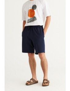 AC&Co / Altınyıldız Classics Men's Navy Blue Standard Fit Normal Cut Cotton Flexible Knitted Shorts.