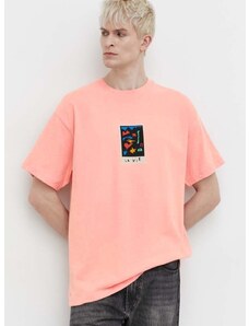 Βαμβακερό μπλουζάκι Volcom x ARTHUR LONGO ανδρικό, χρώμα: ροζ