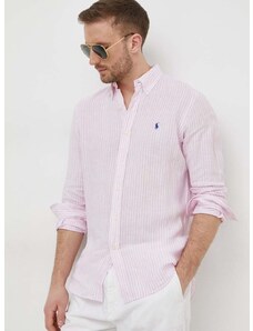 Πουκάμισο από λινό Polo Ralph Lauren χρώμα: ροζ