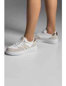 LOVEFASHIONPOINT Sneakers Γυναικεία Λευκά Μπεζ Δερματίνη