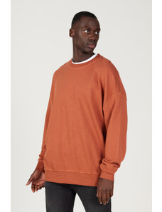 AC&Co / Altınyıldız Classics Men's Light Brown Oversize Wide Cut 3 Thread Crew Neck Cotton Sweatshirt