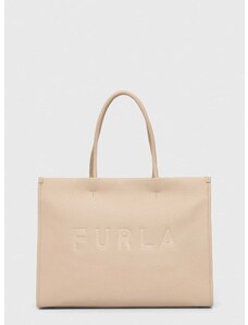 Δερμάτινη τσάντα Furla χρώμα: μπεζ
