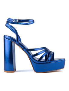 My way shoes Μπλε γυναικείο πέδιλο με φιάπα και λουράκια