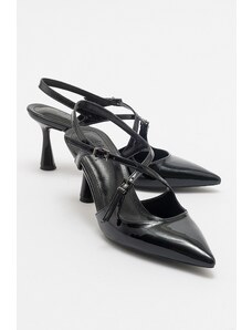 LuviShoes COJE Black Patent Leather Women's Pointed Toe Thin Heel Shoes