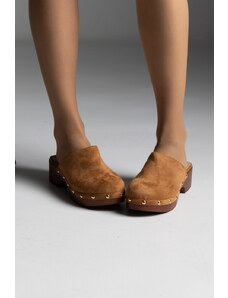 LOVEFASHIONPOINT Clogs Γυναικεία Κάμελ Suede