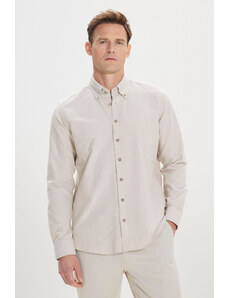 AC&Co / Altınyıldız Classics Men's Beige Slim Fit Slim Fit Button-down Collar Cotton Oxford Shirt