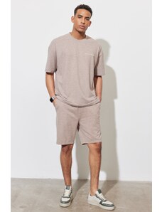 AC&Co / Altınyıldız Classics Men's Brown Melange Standard Fit Normal Cut Cotton Comfortable Knitted Shorts.