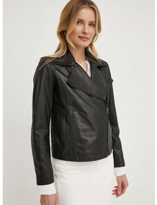 Δερμάτινο jacket Sisley γυναικεία, χρώμα: μαύρο