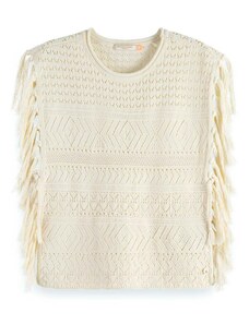 MAISON SCOTCH Top Pointelle Stitch Knitted Tank With Fringing 177121 SC6643 soft ice