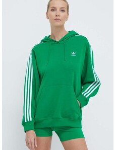 Μπλούζα adidas Originals 3-Stripes Hoodie OS χρώμα: πράσινο, με κουκούλα, IN8398