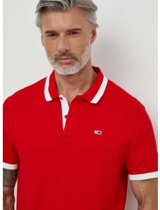 Βαμβακερό μπλουζάκι πόλο Tommy Jeans χρώμα: κόκκινο