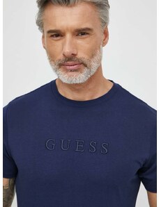 Βαμβακερό μπλουζάκι Guess ανδρικά, χρώμα: ναυτικό μπλε