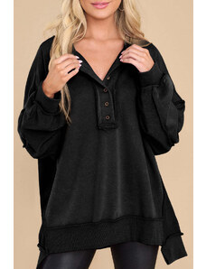 AMELY:μαύρο φαρδύ πουλόβερ με κουμπιά DEONNA