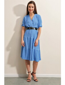 Bigdart 2377 Belt Knitted Dress - Blue