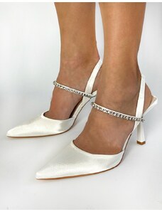 INSHOES Σατέν open heel γόβες με λεπτομέρεια από strass Λευκό
