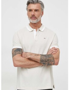 Βαμβακερό μπλουζάκι πόλο Tommy Jeans χρώμα: μπεζ