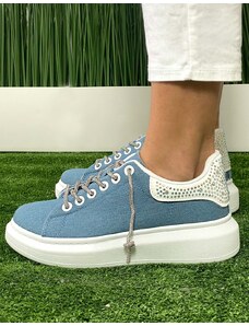 INSHOES Sneakers με διπλή σόλα και κορδόνια από strass Τζιν