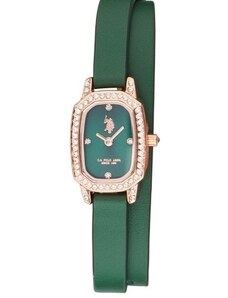 U.S. POLO Bridget - USP8251GR, Rose Gold case with Green Leather Strap