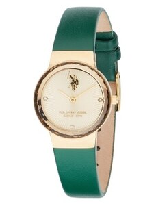 U.S. POLO Angelique - USP8256GR, Gold case with Green Leather Strap