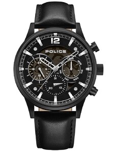 POLICE Driver II - PEWGF0040203, Black case with Black Leather Strap