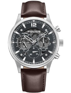 POLICE Driver II - PEWGF0040202, Silver case with Brown Leather Strap