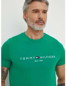 Βαμβακερό μπλουζάκι Tommy Hilfiger ανδρικά, χρώμα: πράσινο