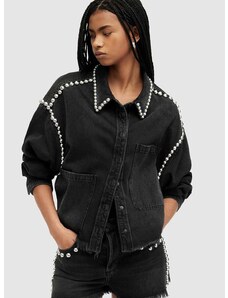 Βαμβακερό τζιν πουκάμισο AllSaints NICKY χρώμα: μαύρο
