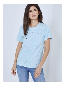 Celestino T-shirt με πέτρες strass σιελ για Γυναίκα