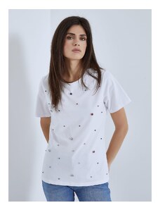 Celestino T-shirt με πέτρες strass λευκο για Γυναίκα