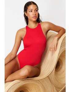 Trendyol Red Halter Neck Textured Regular Swimsuit with Accessories